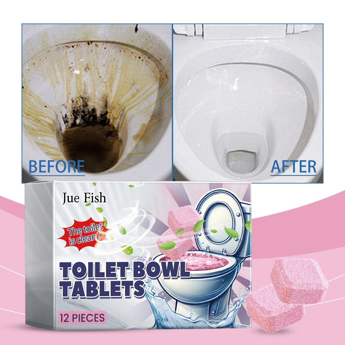 Jue-Fish Toilet cleaning effervescent tablets Quickly Dissolving Toilet Deodorizing, Descaling, and Stain-Removing Cleaning Tablets