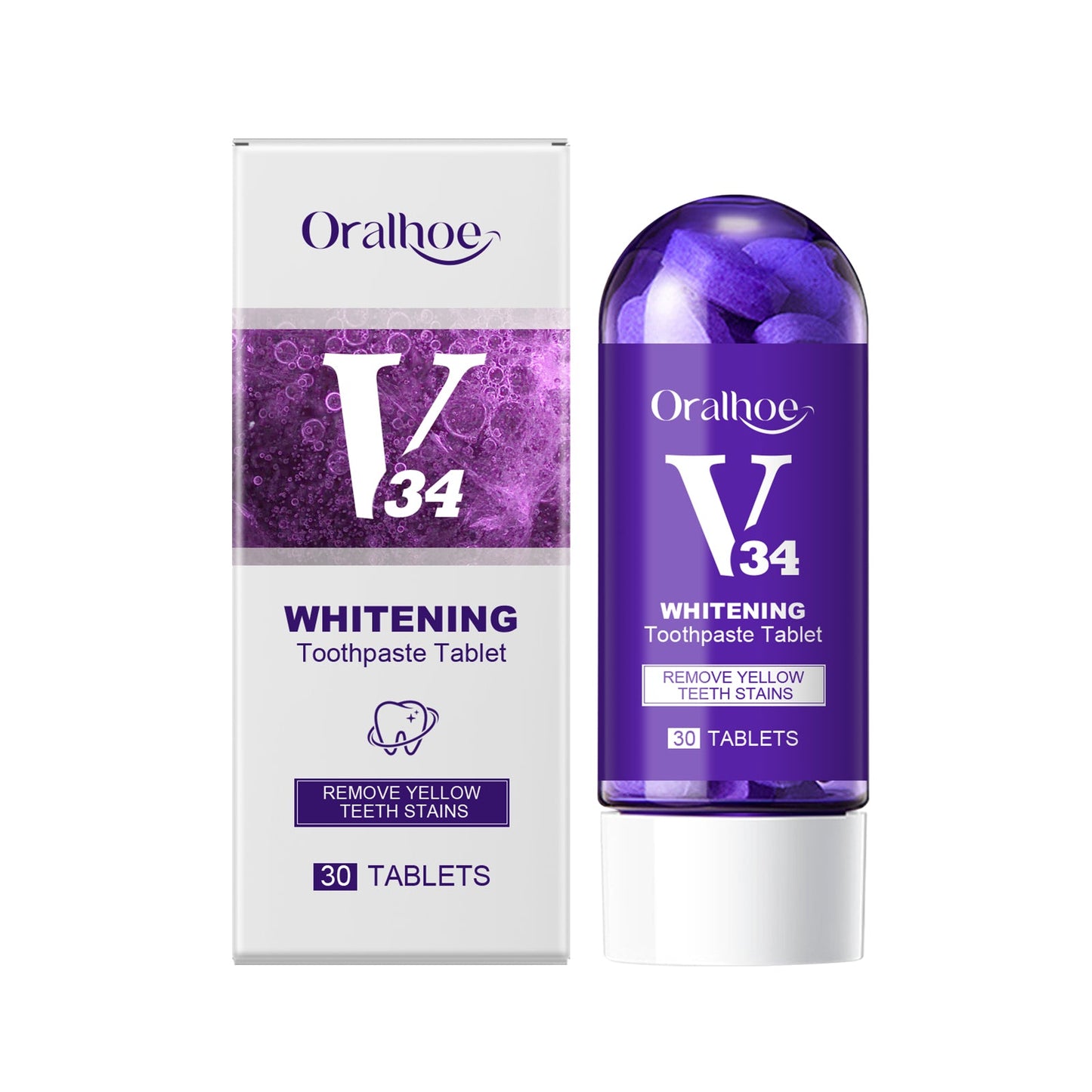 Oralhoe Whitening Toothpaste Tablets Teeth Cleaning Yellow Teeth Tartar Oral Odor Care Portable Cleaning Tablets