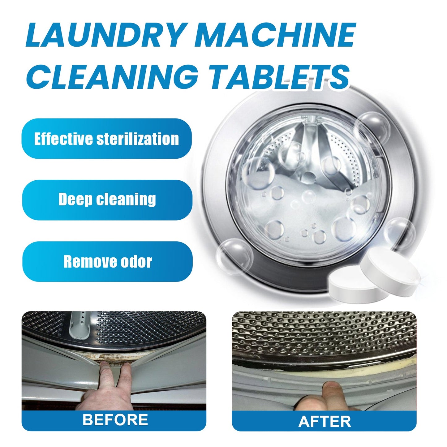 Jakehoe Washing machine effervescent tablets Drum washing machine cleaning tablets for removing dirt, odors, and leaving a fresh scent