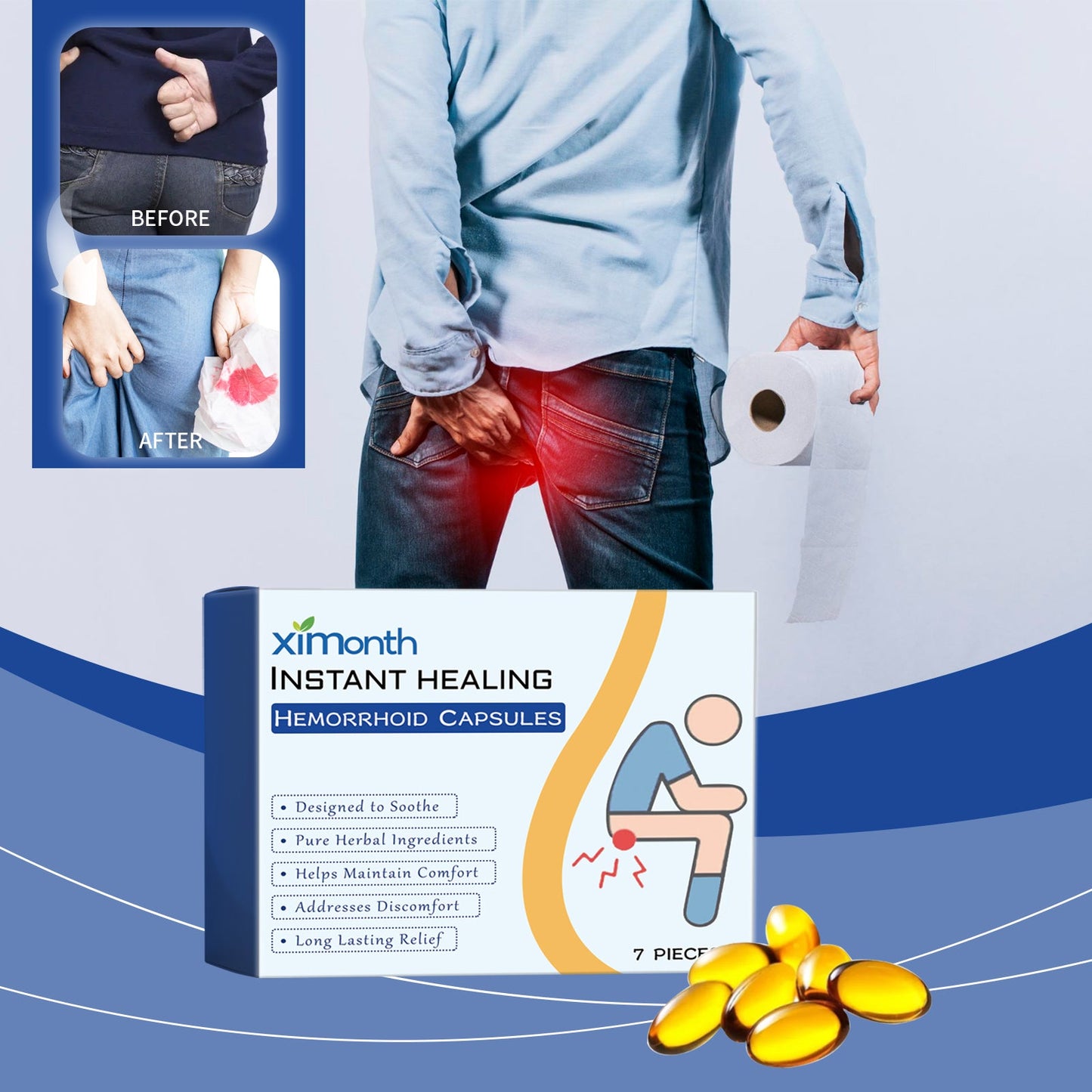 Ximonth Herbal Hemorrhoid Capsules Relieves Anal Discomfort, Eliminates Hemorrhoids, Body Care, Anal Comfort Care Capsules