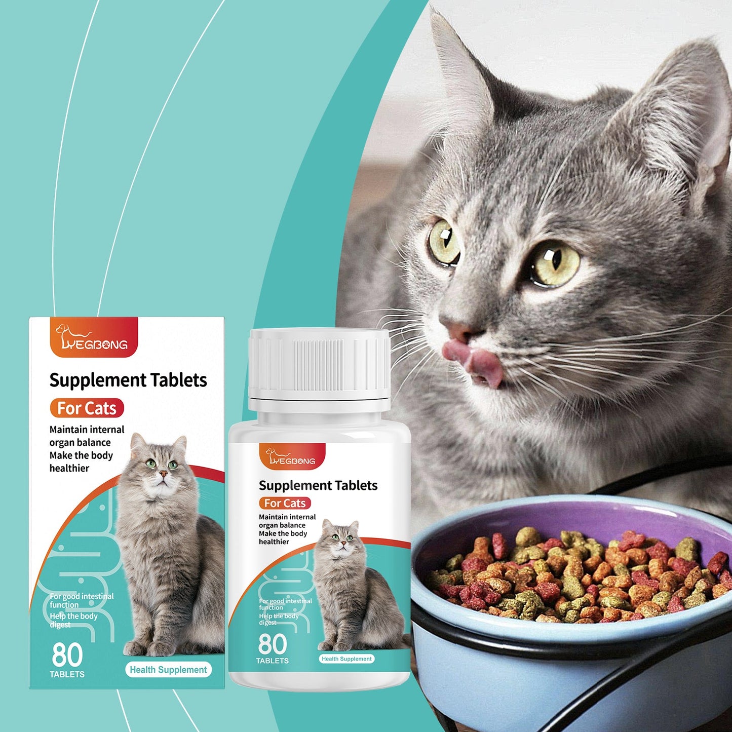 Yegbong Cat Probiotic Tablets Improve intestinal health, balance digestion and absorption, pet nutritional supplements
