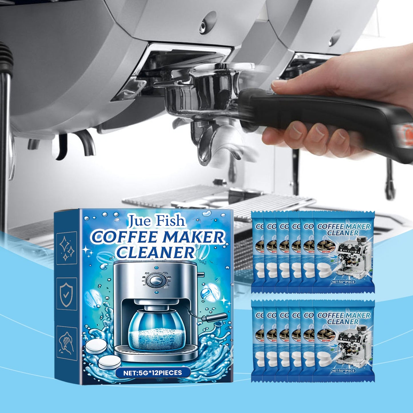 Jue-Fish Coffee machine cleaning tablets Cleaning and descaling the coffee machine filter to maintain and clean it from dirt