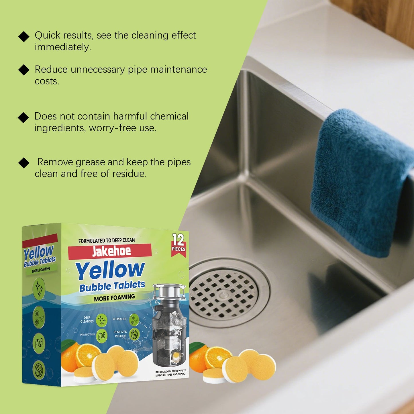 Jakehoe Pipe cleaning tablets Household cleaning drain cleaner for unclogging hair and grease in sewers