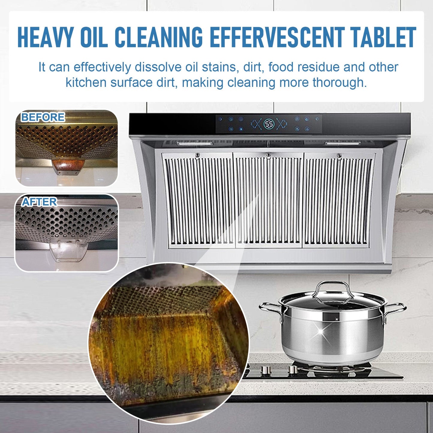 Jakehoe Kitchen cleaning effervescent tablets（Barrel） Multi-purpose cleaning tablets for kitchen grease and range hood cleaning