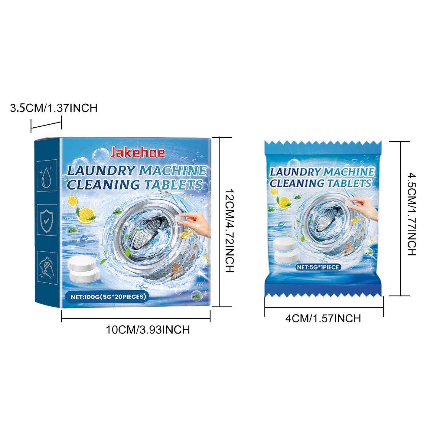 Jakehoe Washing machine effervescent tablets Drum washing machine cleaning tablets for removing dirt, odors, and leaving a fresh scent