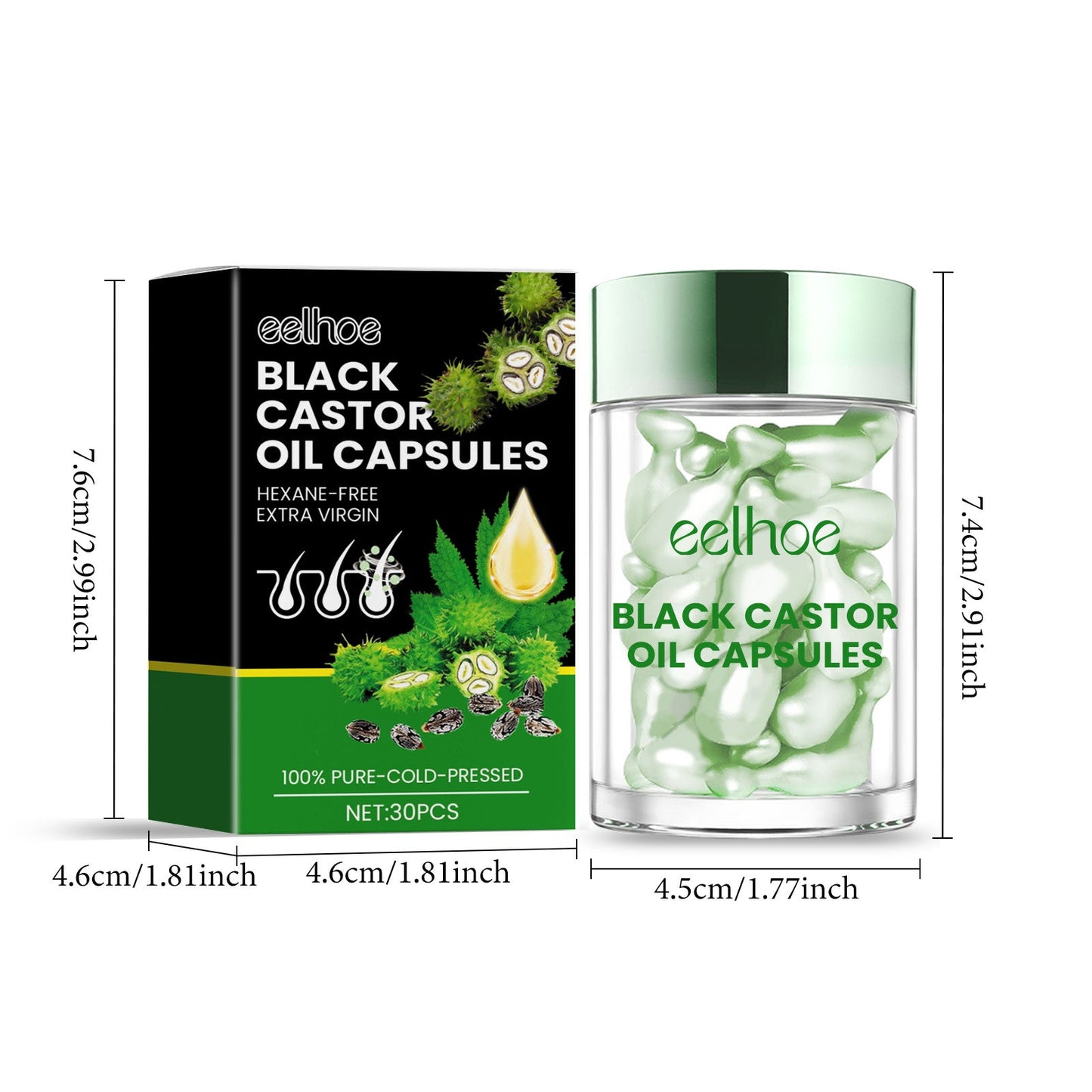 eelhoe Castor Oil Hair Thickening Capsules Repair hair damage, nourish, smooth, shine and strengthen hair, hair care capsules