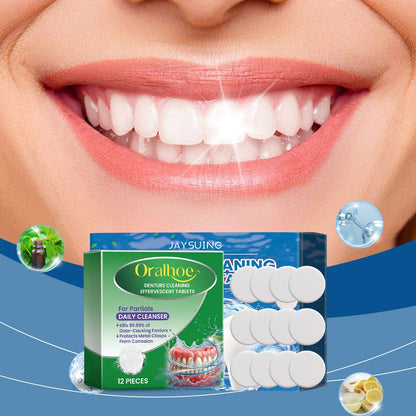 Oralhoe Denture cleaning tablets Cleaning and care, freshening, removing tooth stains, gentle care for braces and dentures, cleaning tablets
