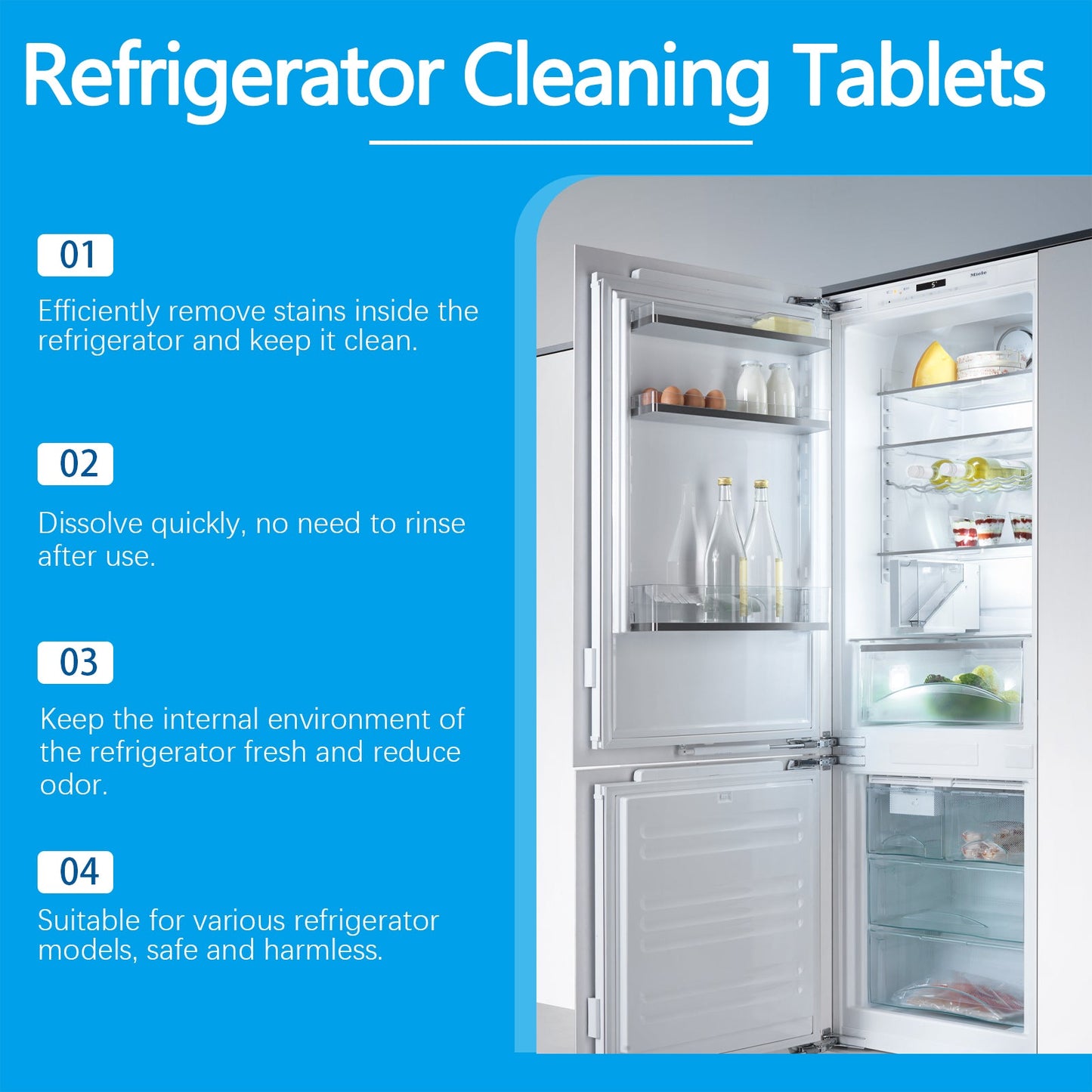 Jue-Fish Refrigerator cleaning effervescent tablets Kitchen refrigerator cleaning tablets for removing grease and odors, multi-purpose cleaning tablets