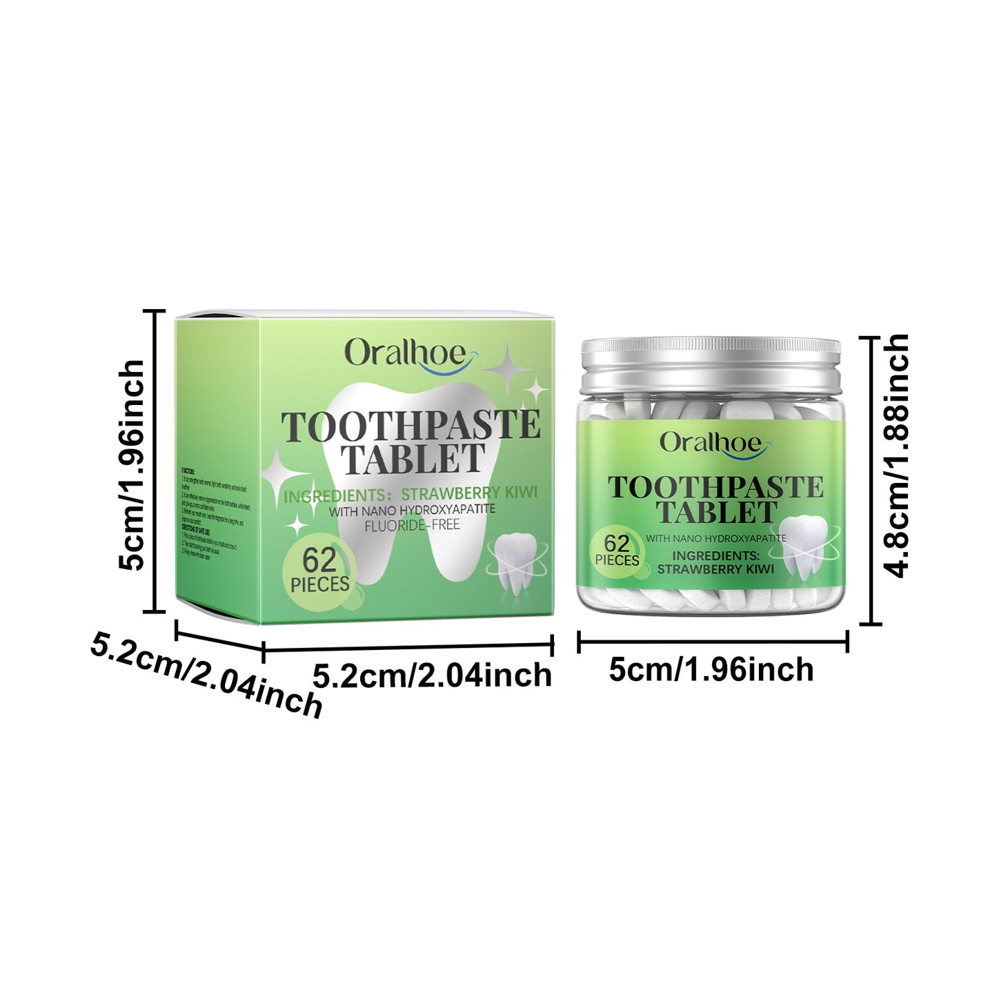 Oralhoe Whitening Toothpaste Tablets Strawberry and kiwi fresh breath toothpaste for cleaning dental plaque and protecting teeth