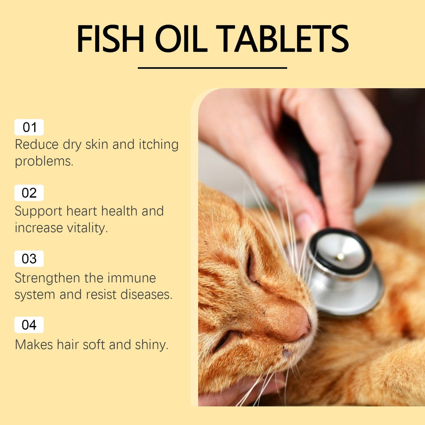 Yegbong Multivitamin Fish Oil Tablets for Cats Cat Care Vitamin Moisturizing Skin Fish Oil Supplement Tablets