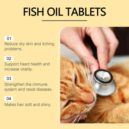 Yegbong Multivitamin Fish Oil Tablets for Cats Cat Care Vitamin Moisturizing Skin Fish Oil Supplement Tablets