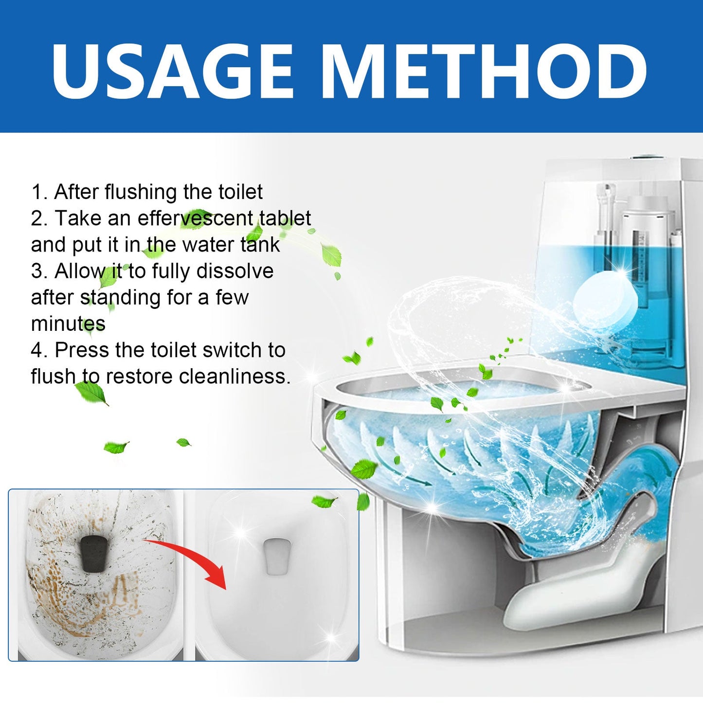 Jaysuing Toilet cleaning effervescent tablets Household descaling, deodorizing, and stain-removing toilet cleaner