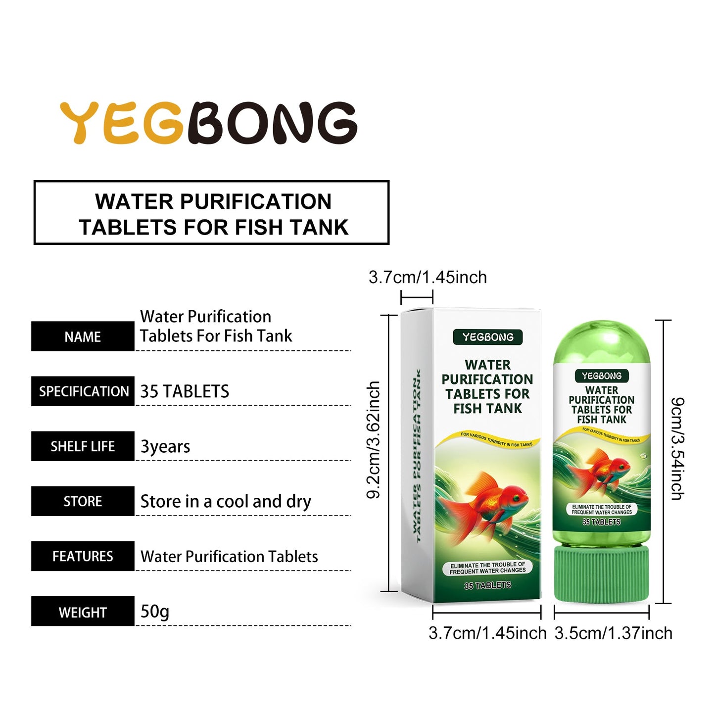 Yegbong Fish tank water purification tablets Specialized water quality cleaner for deodorization, algae removal, and sludge elimination to clear fish ponds