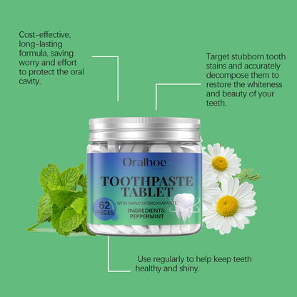 Oralhoe Whitening Toothpaste Tablets Mint tooth cleaning tablets for yellow teeth, tartar, and bad breath