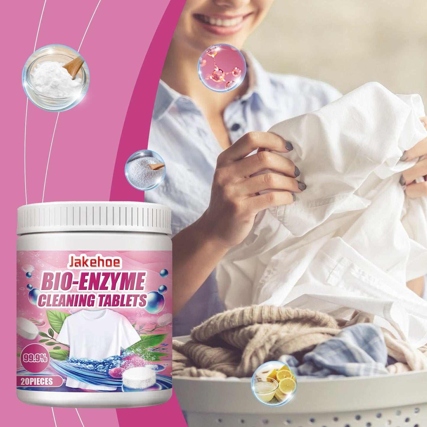 Jakehoe Clothing Stain Removal Effervescent Tablets Biological Enzyme Explosive Salt Laundry Cleaning and Stain Removal Effervescent Tablets