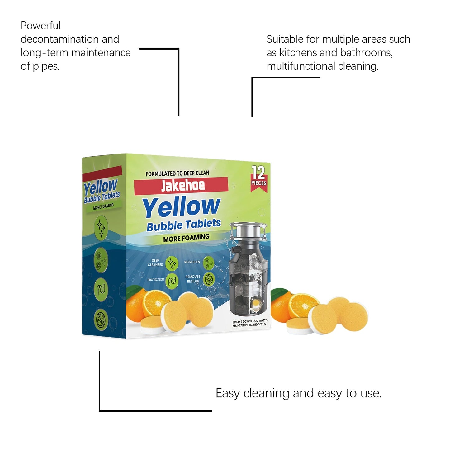 Jakehoe Pipe cleaning tablets Household cleaning drain cleaner for unclogging hair and grease in sewers