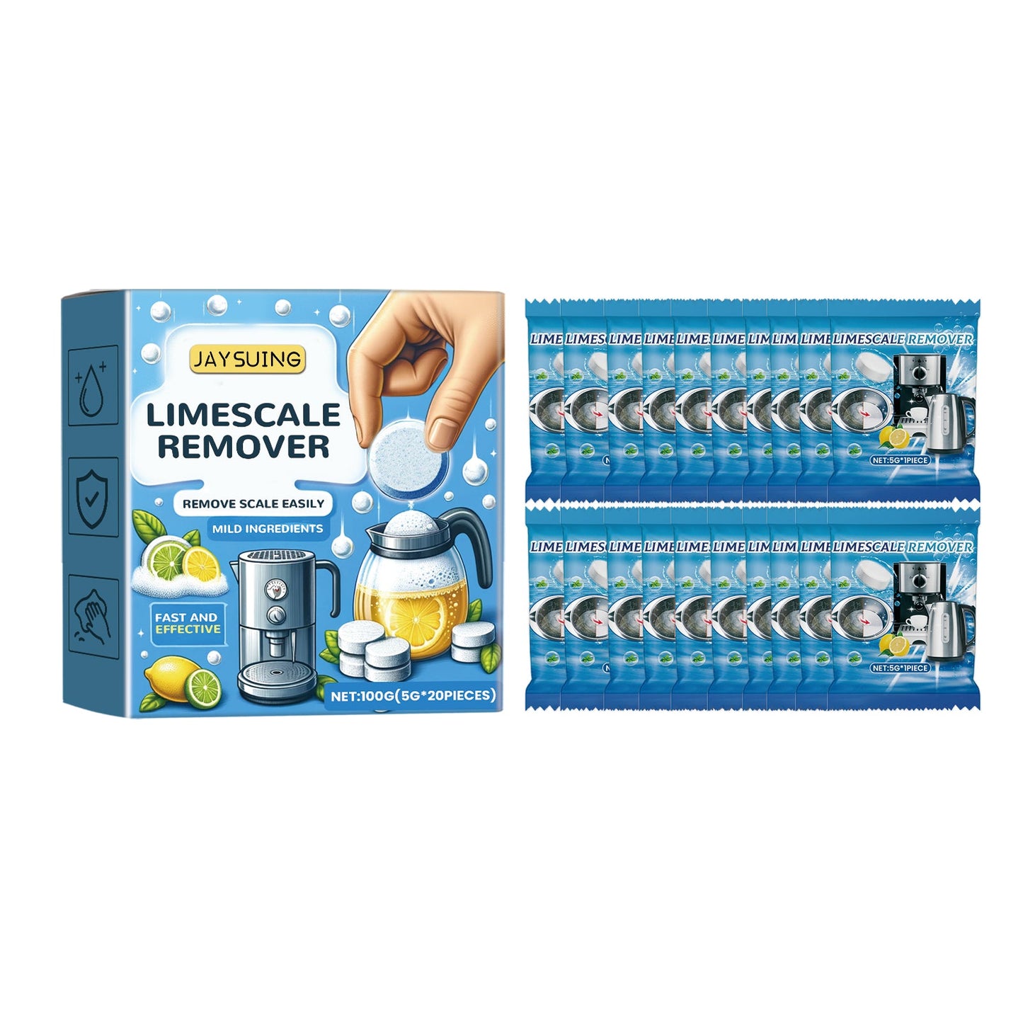 Jaysuing Multi-purpose descaling effervescent tablets Descaling tablets for electric kettles, water scale cleaning and descaling tablets