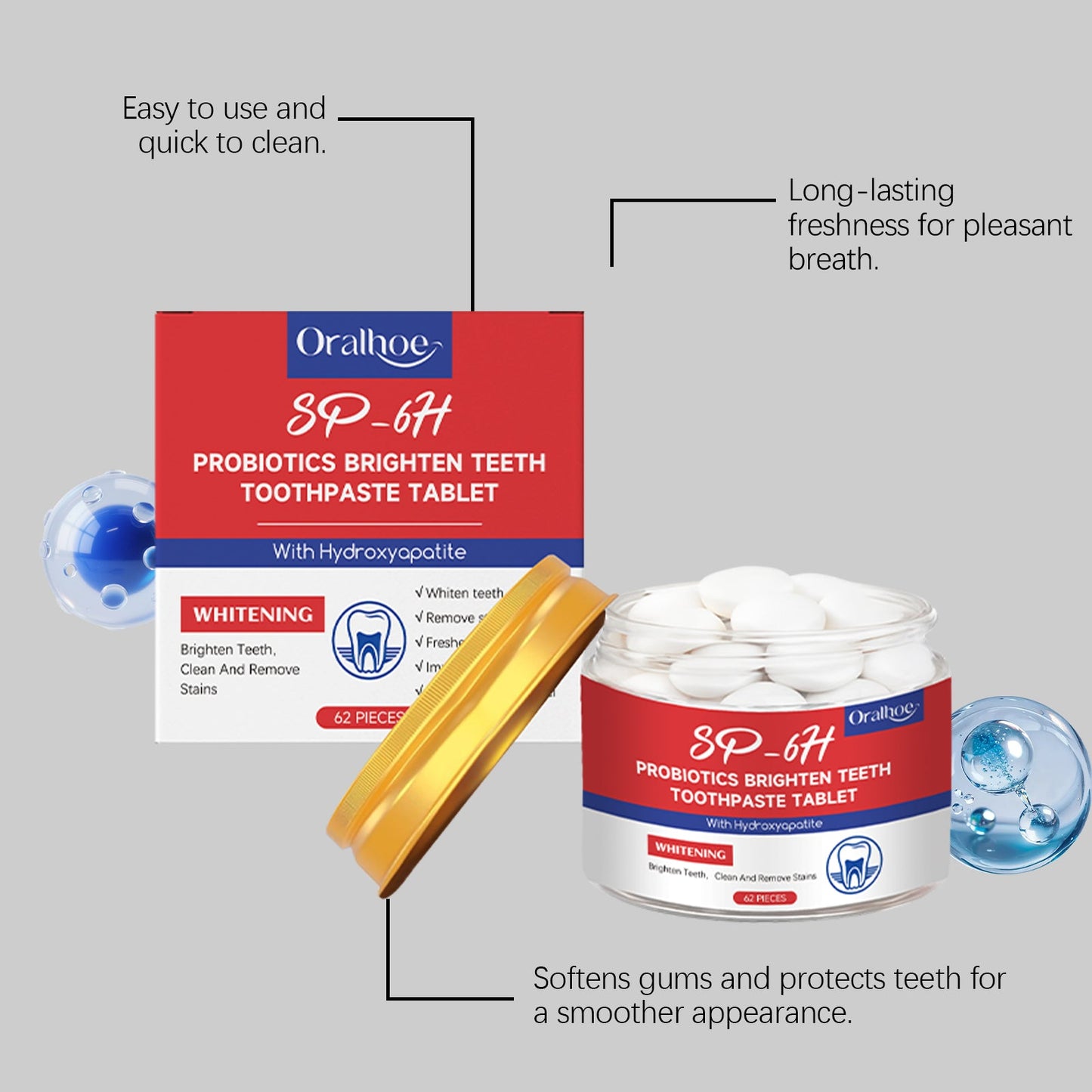 Oralhoe Mint Fresh Mouthwash Tablets Gentle teeth cleaning, fresh breath, portable mouthwash tablets for on-the-go use