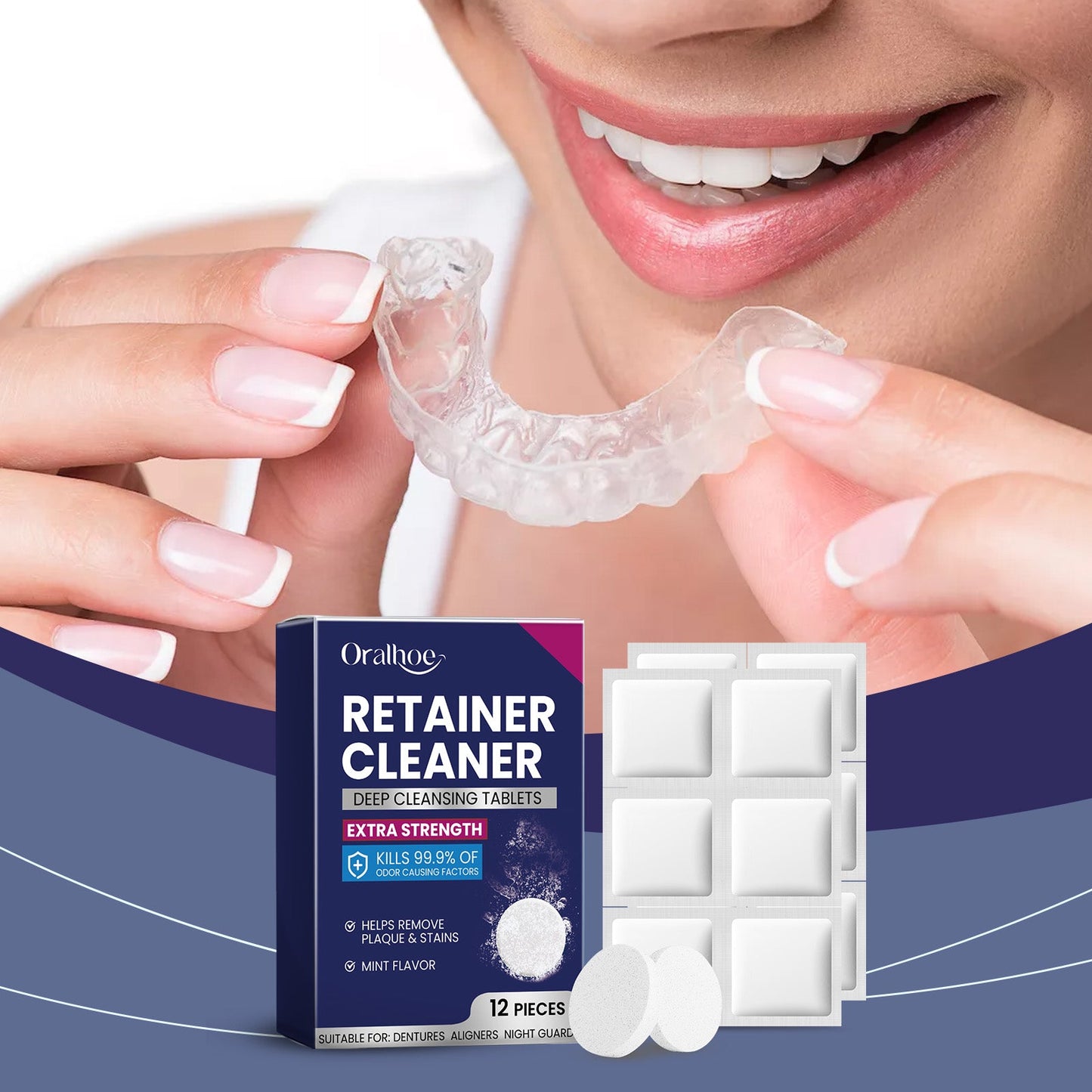 Oralhoe Mouthguard cleaning tablets Care for dentures and braces, oral cleaning, stain removal, cleaning tablets, care