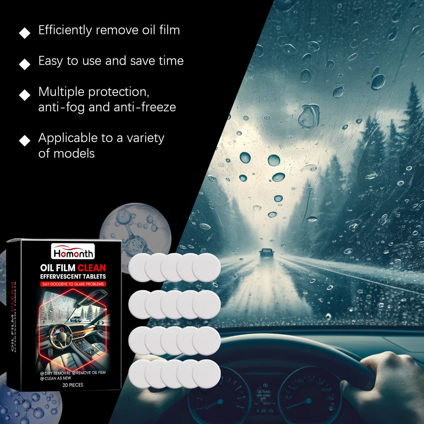 Homonth Car windshield oil film effervescent tablets Windshield oil film stain cleaning effervescent tablets