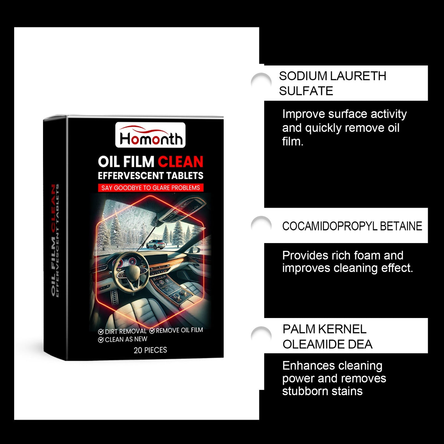 Homonth Car windshield oil film effervescent tablets Windshield oil film stain cleaning effervescent tablets