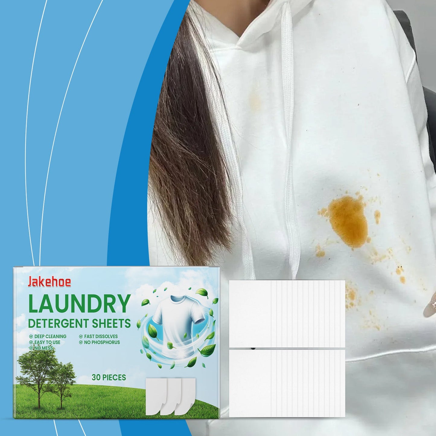 Jakehoe Laundry tablets Convenient household laundry sheets for cleaning and stain removal, protecting fabrics and leaving a long-lasting fragrance