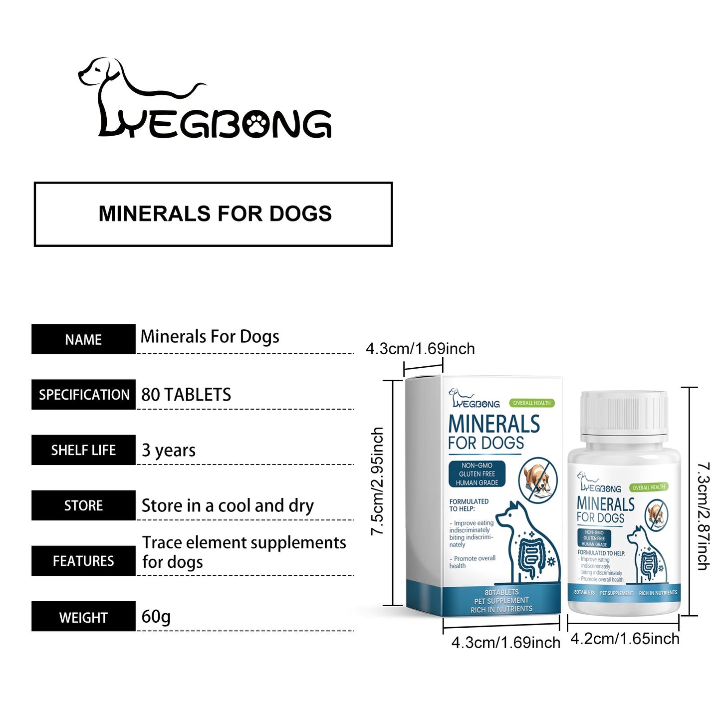 Yegbong Trace element tablets for dogs Supports nerve function and promotes overall health by supplementing calcium and magnesium