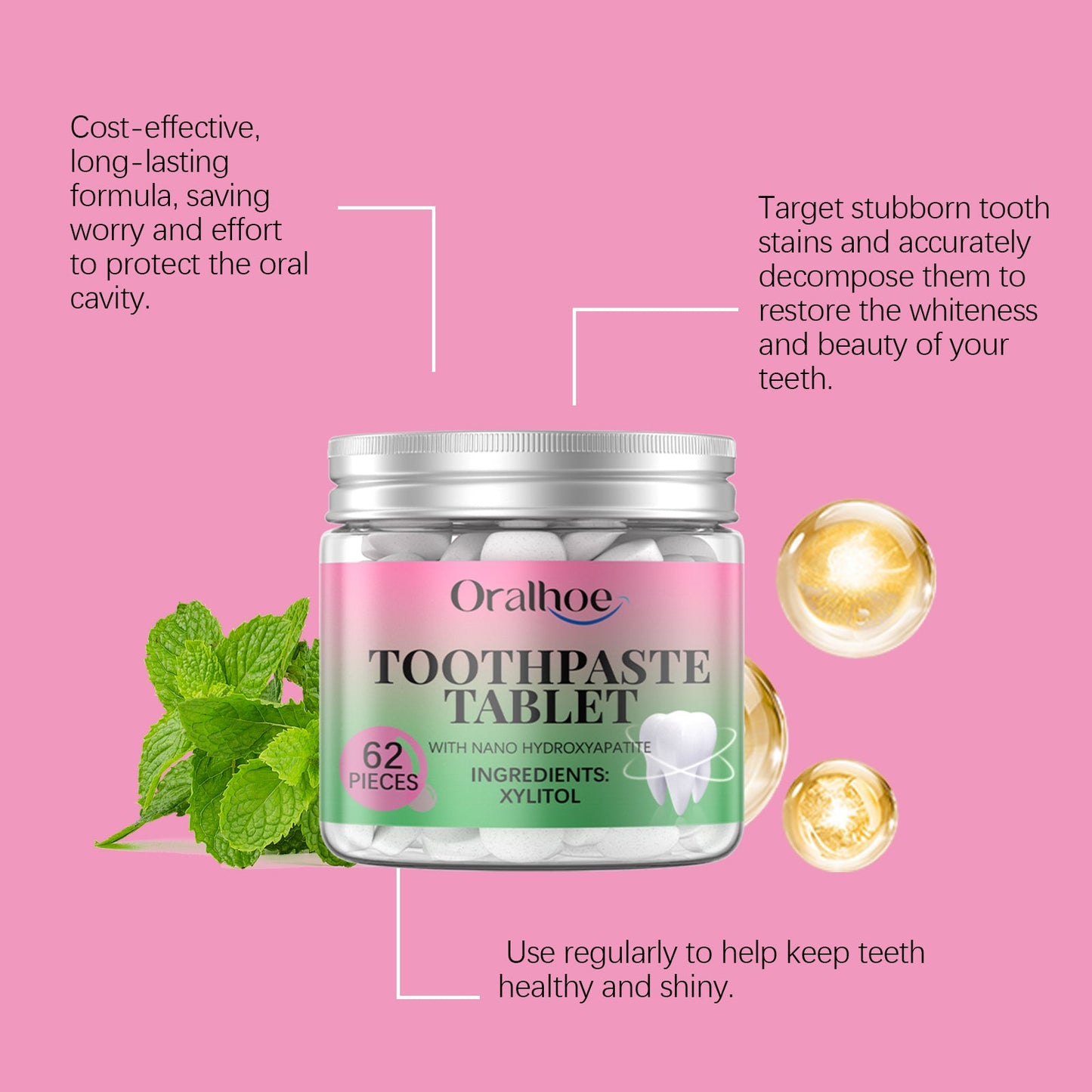 Oralhoe Bubblegum Toothpaste Tablets Clean teeth, maintain oral hygiene, freshen breath, daily care teeth cleaning tablets