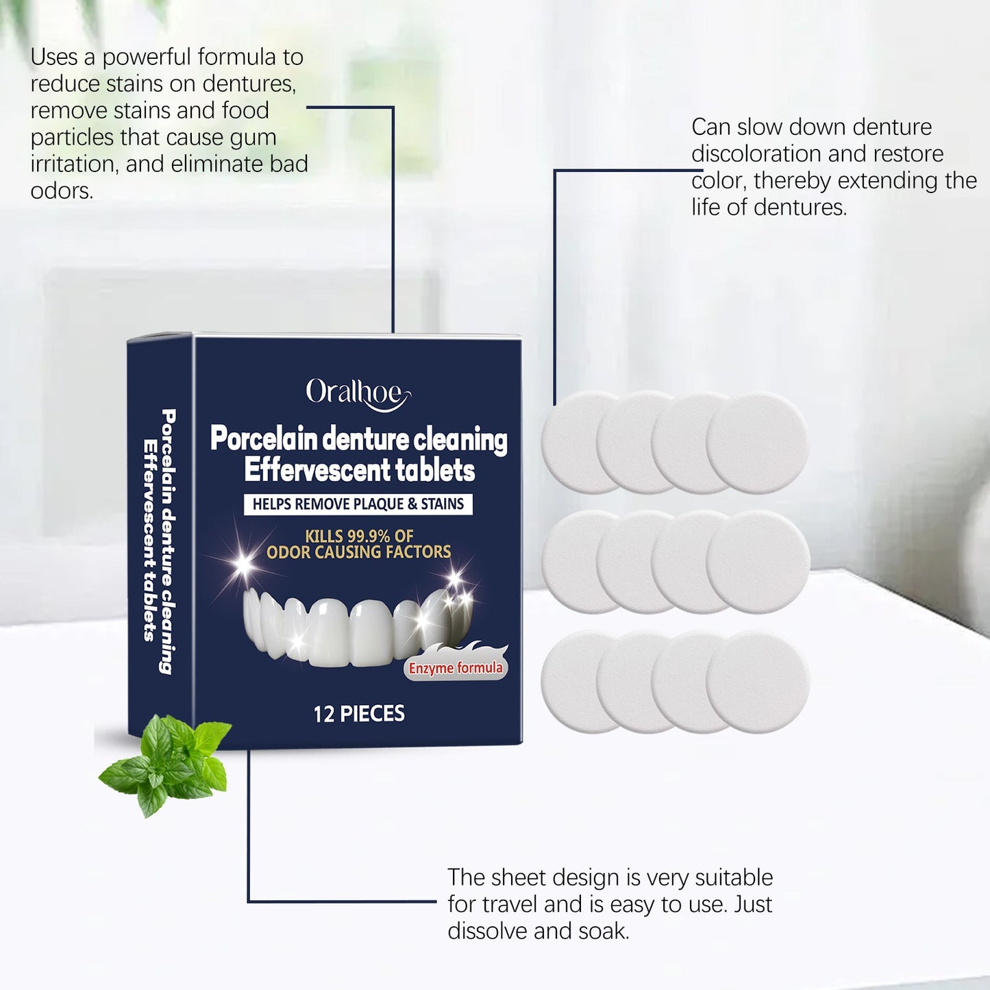 Oralhoe Dental retainer cleaning effervescent tablets Fresh Breath Dental Braces Denture Cleaning Stain Care Effervescent Tablets