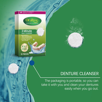 Oralhoe Denture cleaning tablets Hygiene care, cleaning of dental plaque and stains, braces, dentures, dental cleaning tablets