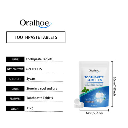 Oralhoe Mint Fresh Toothpaste Tablets Cleans dental stains, yellow teeth, and bad breath, and brightens the tooth surface with care tablets