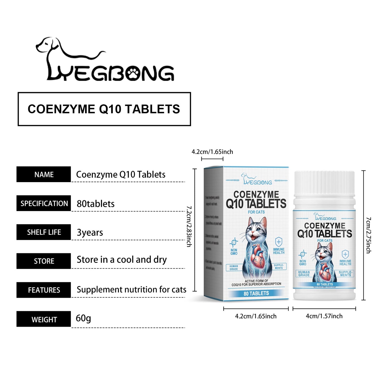 Yegbong Coenzyme tablets for cats Coenzyme specifically designed to protect the health and vitality of cats Q10Absorbent Nutritional Supplement