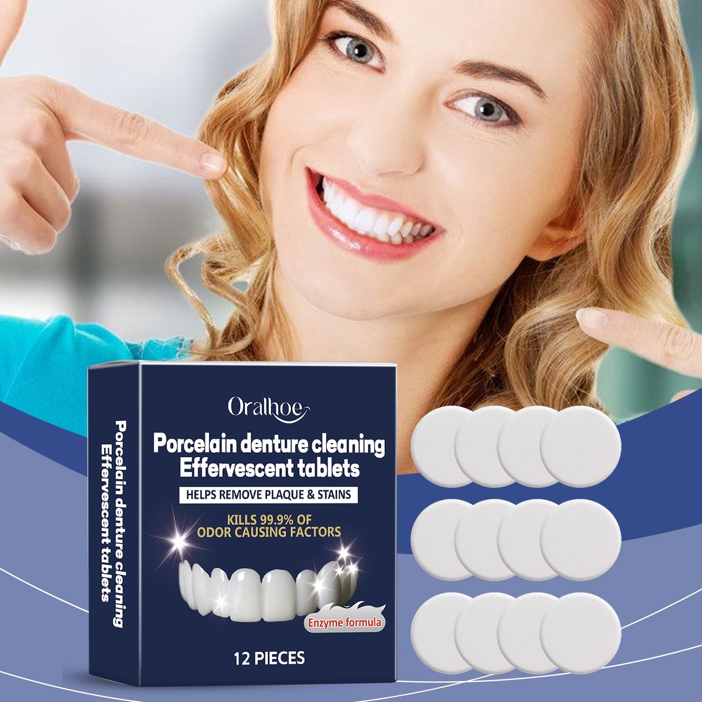 Oralhoe Dental retainer cleaning effervescent tablets Fresh Breath Dental Braces Denture Cleaning Stain Care Effervescent Tablets