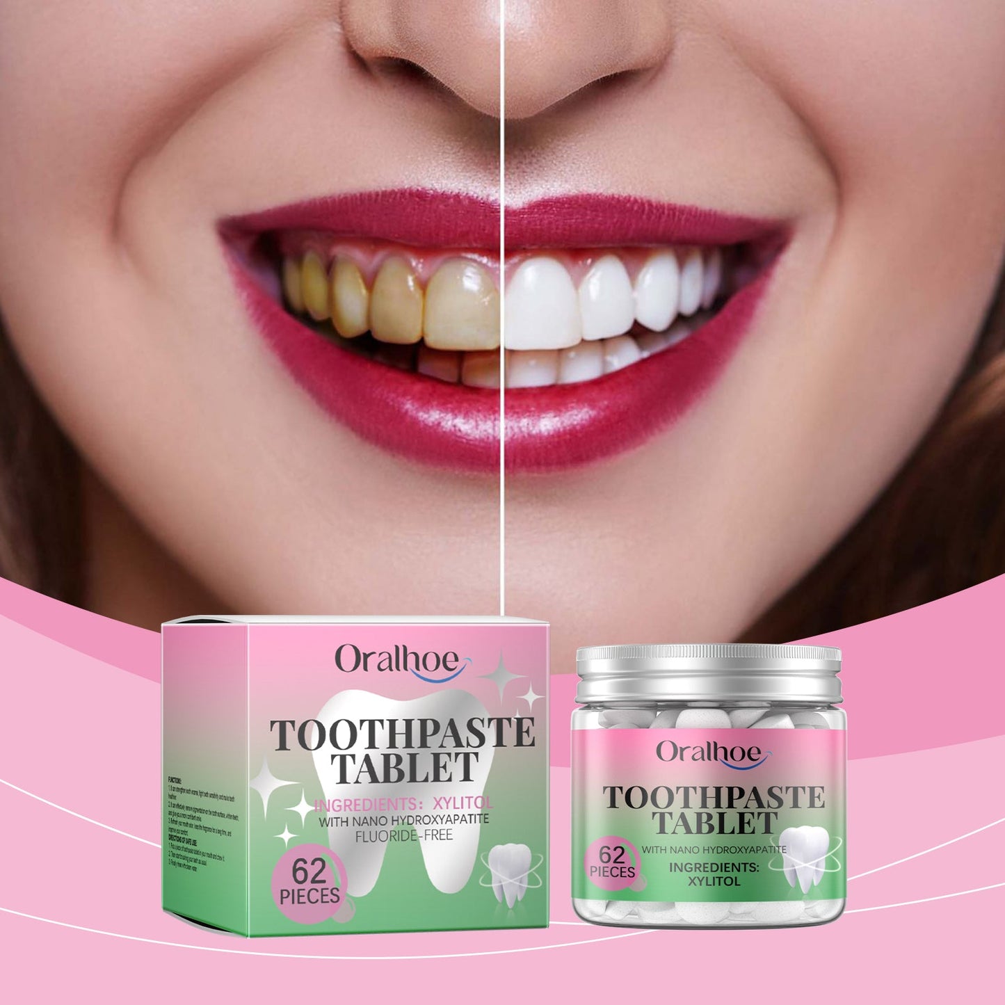Oralhoe Bubblegum Toothpaste Tablets Clean teeth, maintain oral hygiene, freshen breath, daily care teeth cleaning tablets