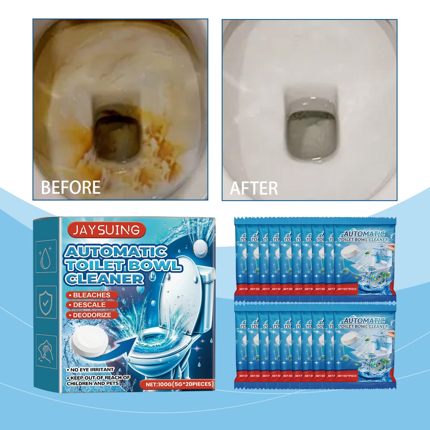 JAYSUING Toilet cleaning tablets Efficient toilet cleaning, stain removal, descaling, and deodorizing toilet cleaning tablets