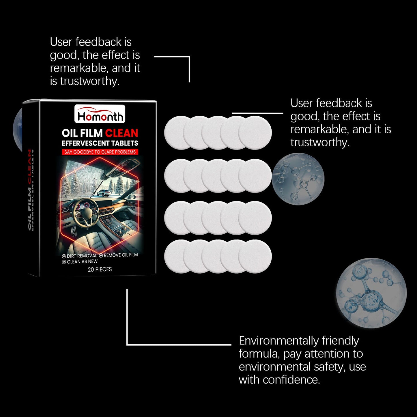 Homonth Car windshield oil film effervescent tablets Windshield oil film stain cleaning effervescent tablets