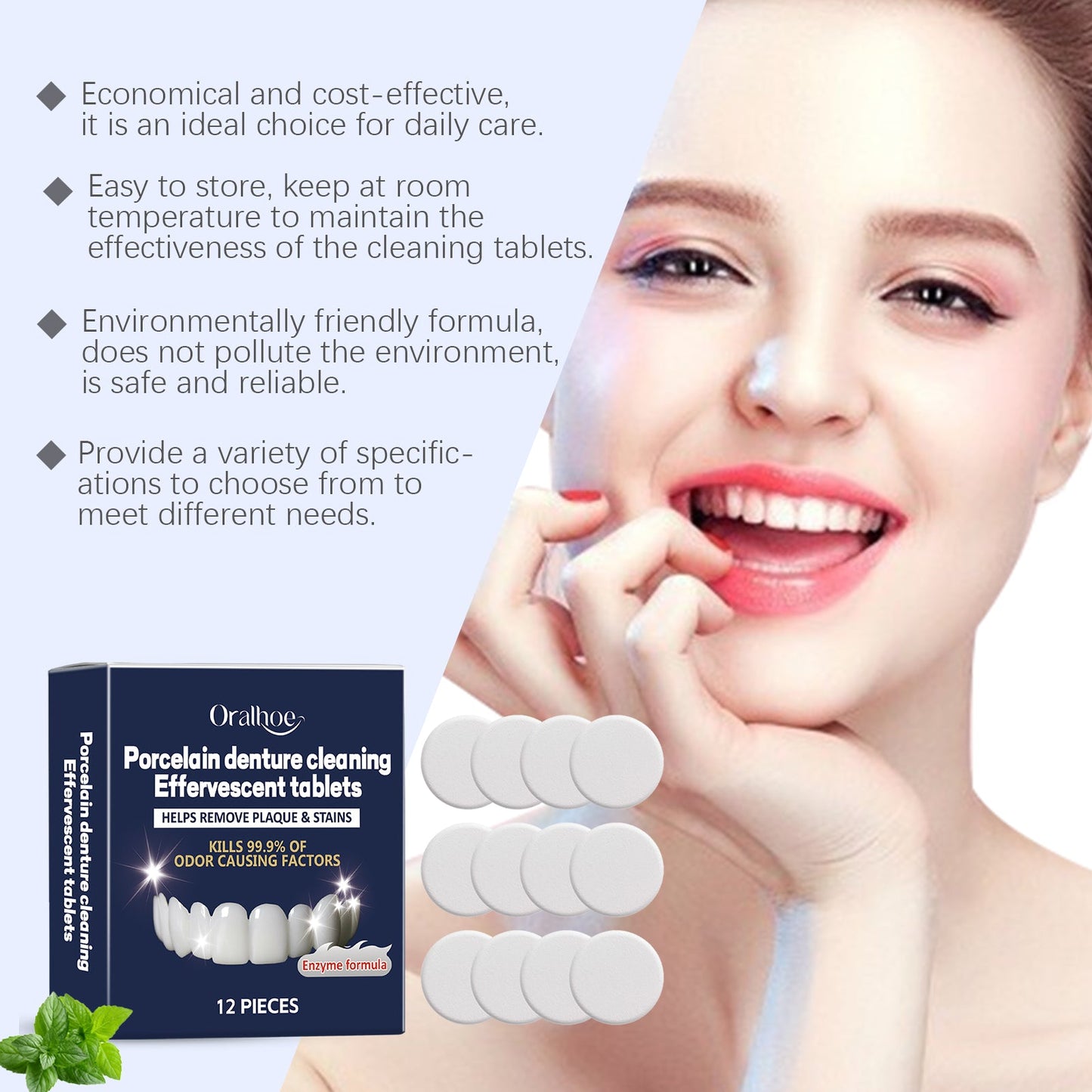 Oralhoe Dental retainer cleaning effervescent tablets Fresh Breath Dental Braces Denture Cleaning Stain Care Effervescent Tablets