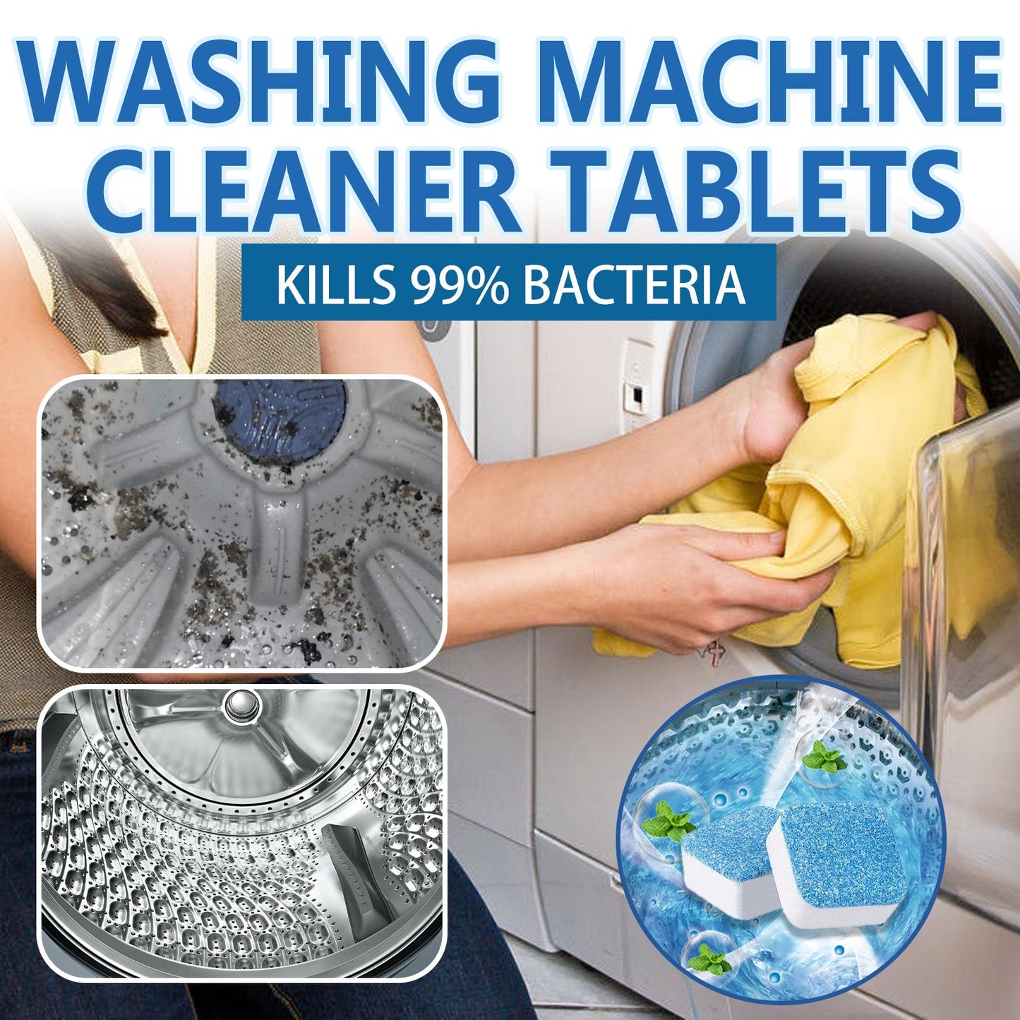 Jakehoe Washing machine cleaning tablets Washing machine tank stain cleaner effervescent tablets for automatic cleaning