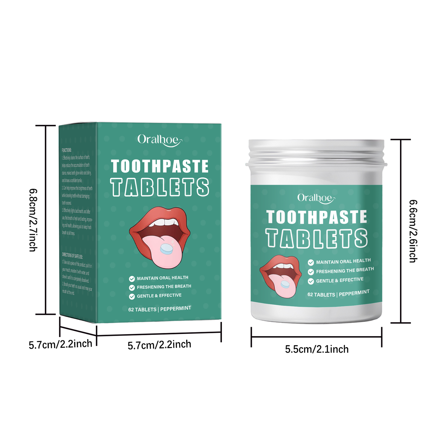 Oralhoe Cleaning toothpaste tablets Convenient, fresh, cleans teeth stains and yellowing, reduces bad odor, provides long-lasting protection