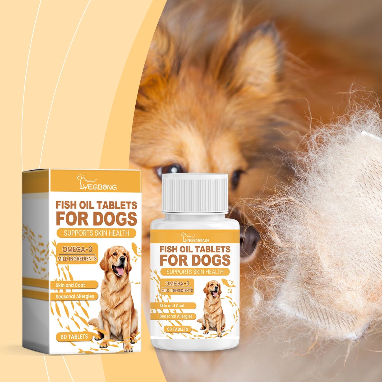 Yegbong Multivitamin Fish Oil Tablets for Dogs Pet dog hair care, moisturizes the skin, and protects pet health