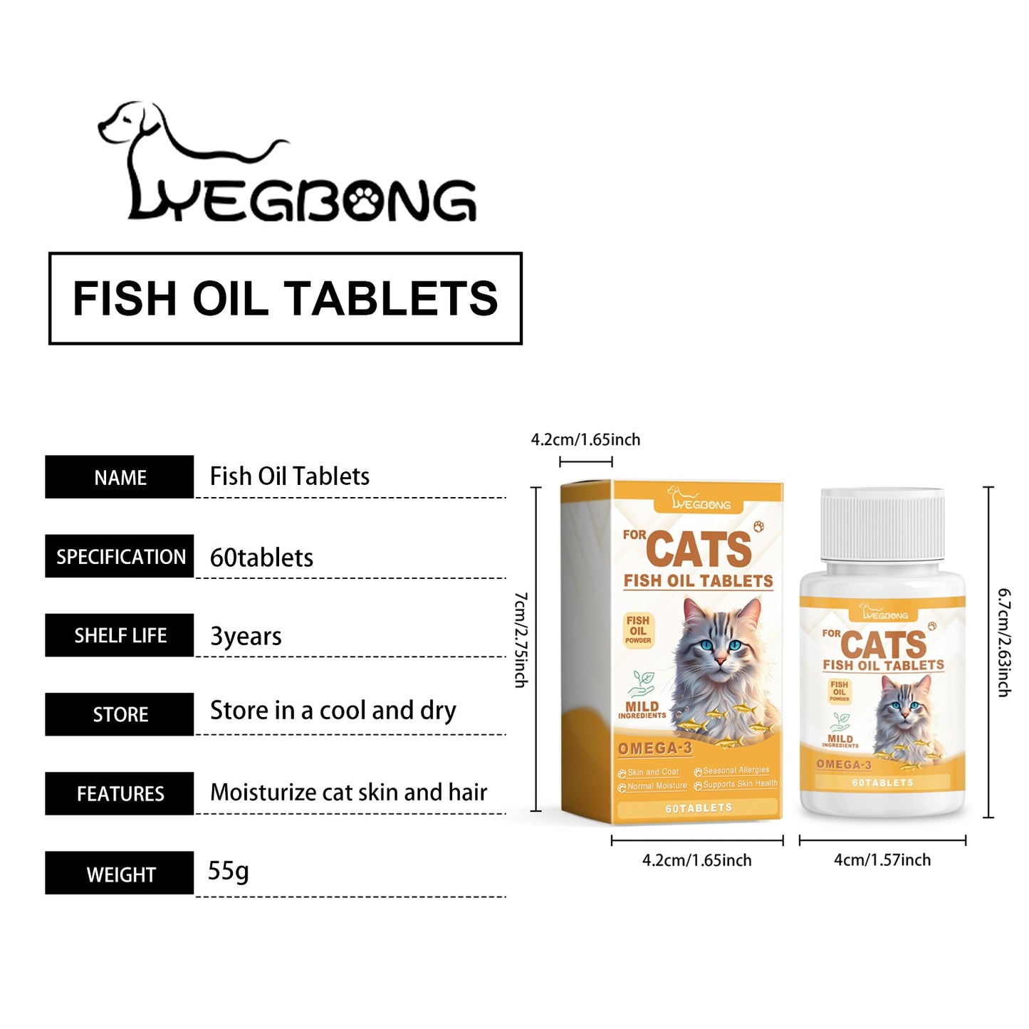 Yegbong Multivitamin Fish Oil Tablets for Cats Cat Care Vitamin Moisturizing Skin Fish Oil Supplement Tablets