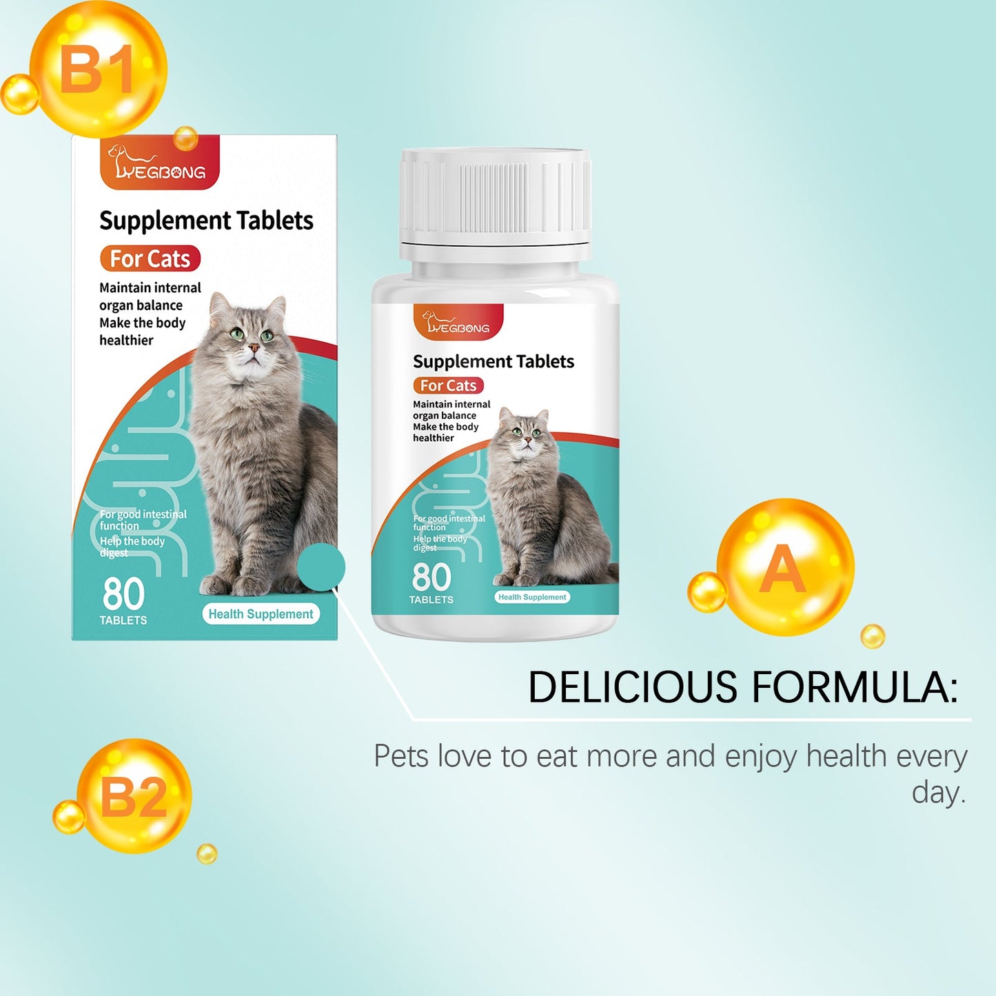 Yegbong Cat Probiotic Tablets Improve intestinal health, balance digestion and absorption, pet nutritional supplements