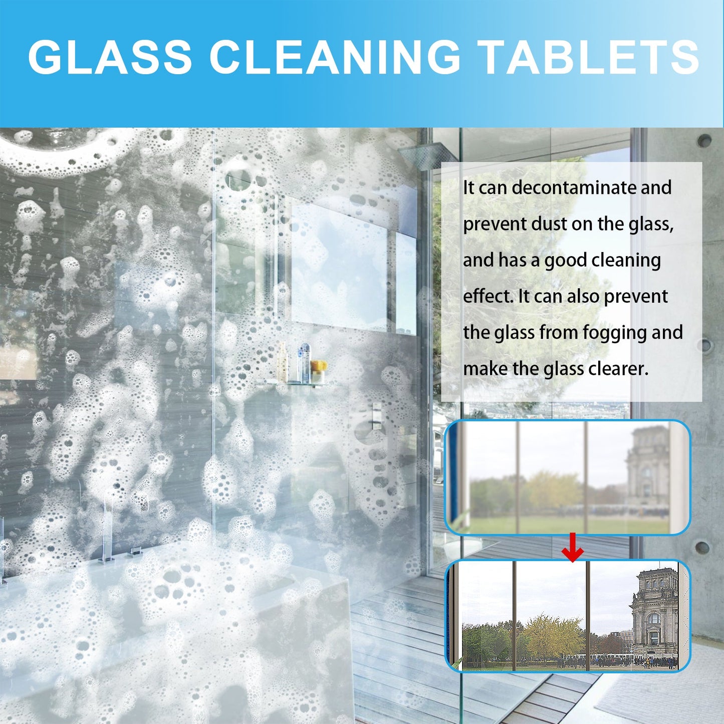 Jakehoe Glass cleaning tablets Car, home, and bathroom mirror cleaner removes water stains, provides clear vision, and prevents fogging