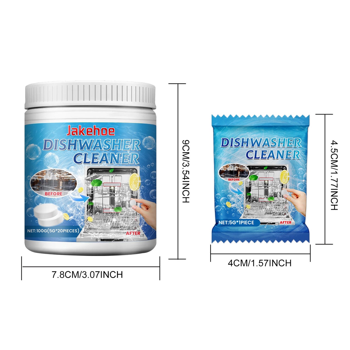 Jakehoe Dishwasher cleaning tablets Dishwasher-specific detergent and brightener for cleaning, removing grease and dirt