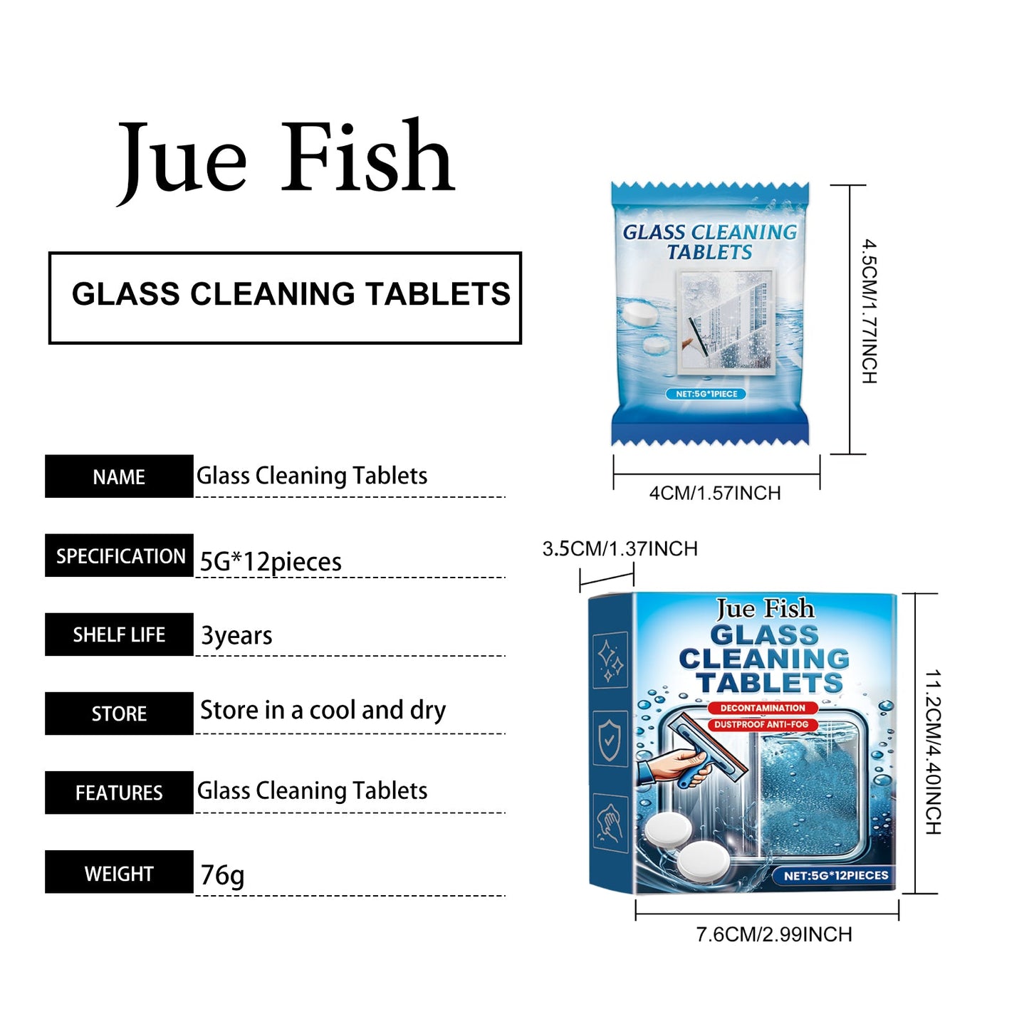 Jue-Fish Glass cleaning effervescent tablets Door and window glass, water stains, dust, and stubborn dirt are cleaned, leaving the mirror surface clear and bright