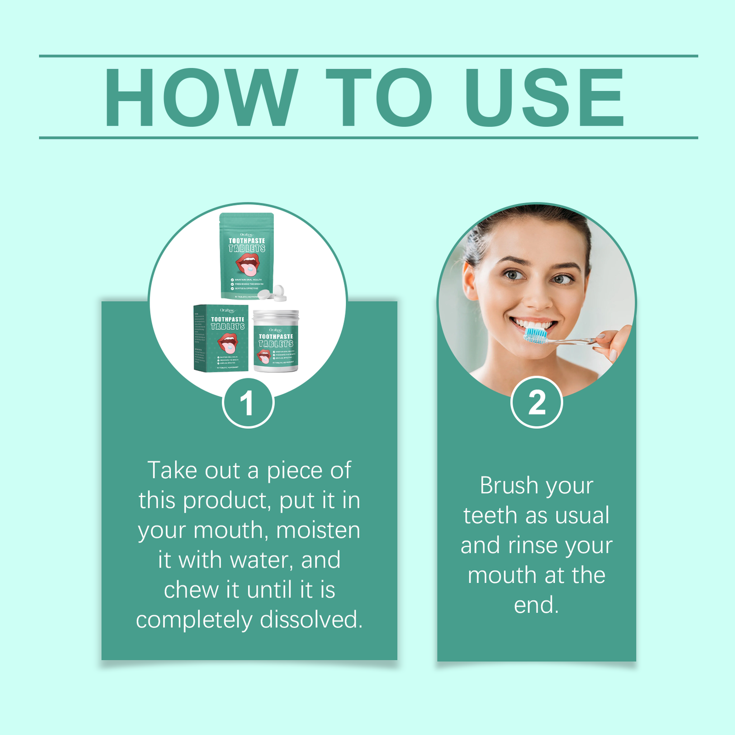 Oralhoe Cleaning toothpaste tablets Convenient, fresh, cleans teeth stains and yellowing, reduces bad odor, provides long-lasting protection