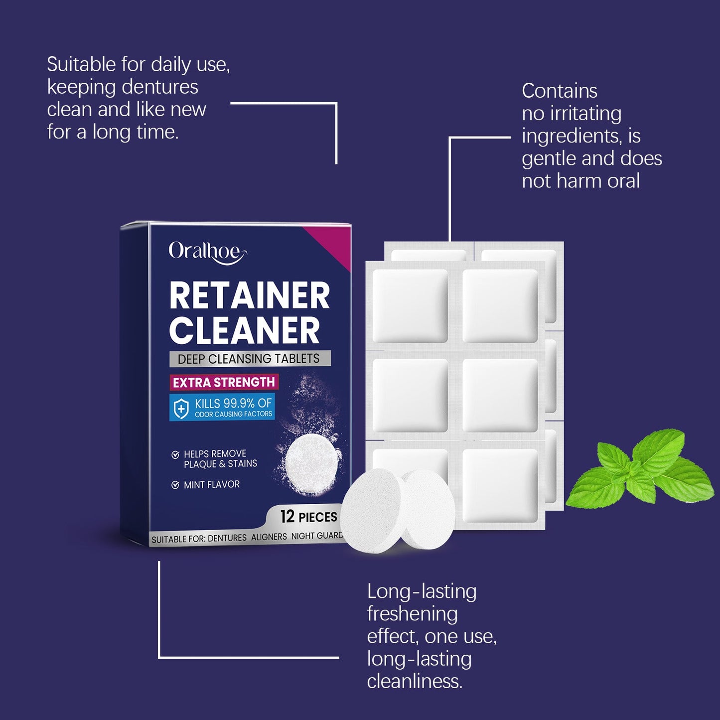 Oralhoe Mouthguard cleaning tablets Care for dentures and braces, oral cleaning, stain removal, cleaning tablets, care