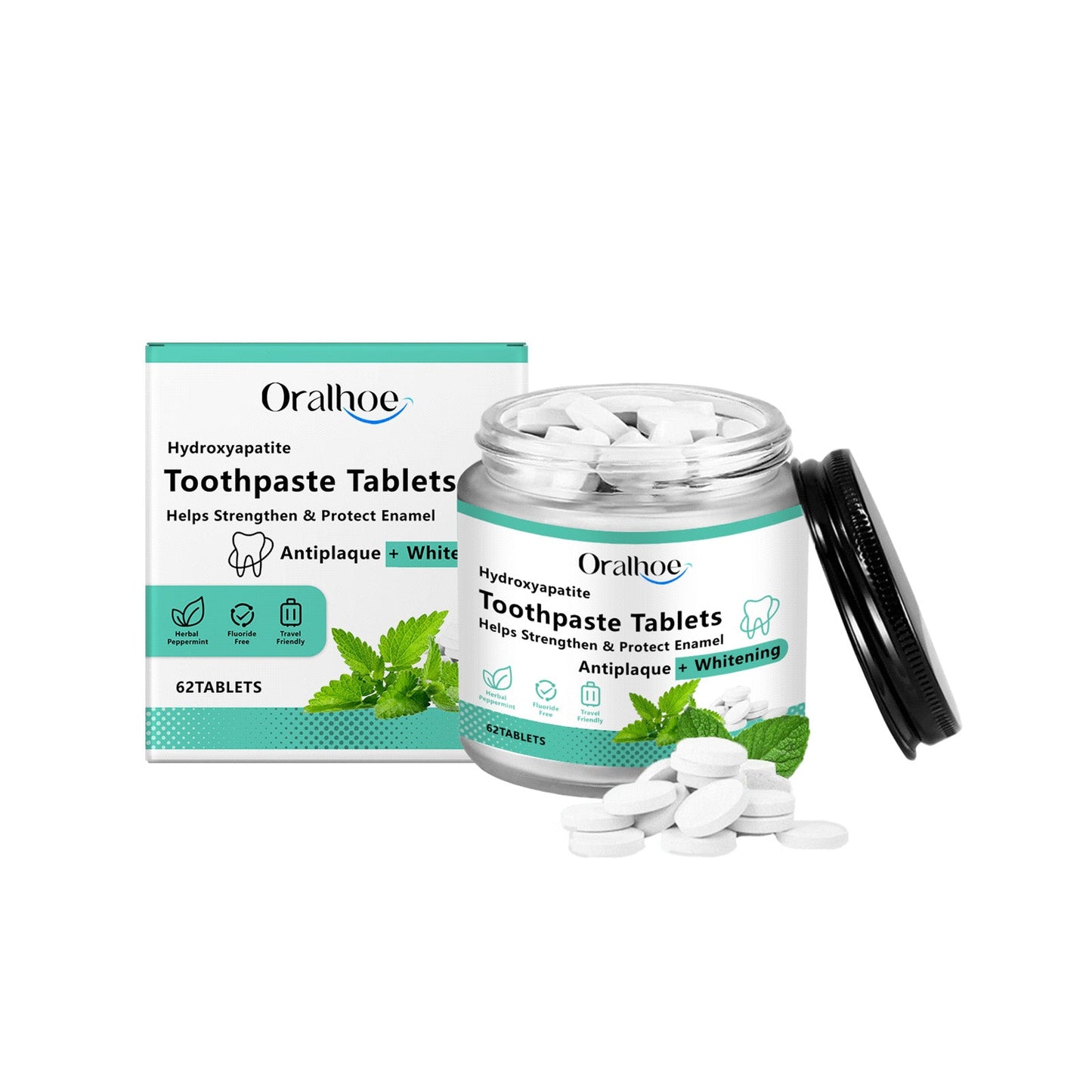 Oralhoe Mint Whitening Toothpaste Tablets Oral odor remover, breath freshener, portable toothpaste chewable tablets