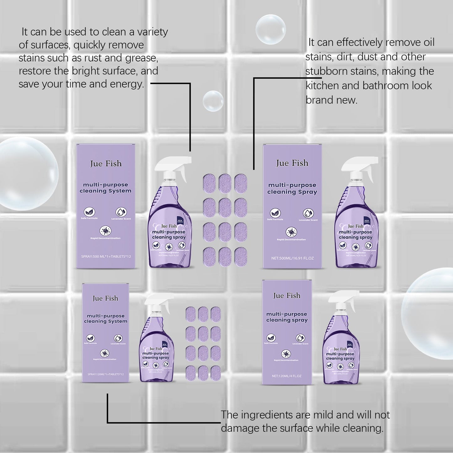 Jue Fish Multifunctional Cleaner Easy-to-use multi-purpose cleaner for cleaning grease and stains on kitchen stoves and utensils