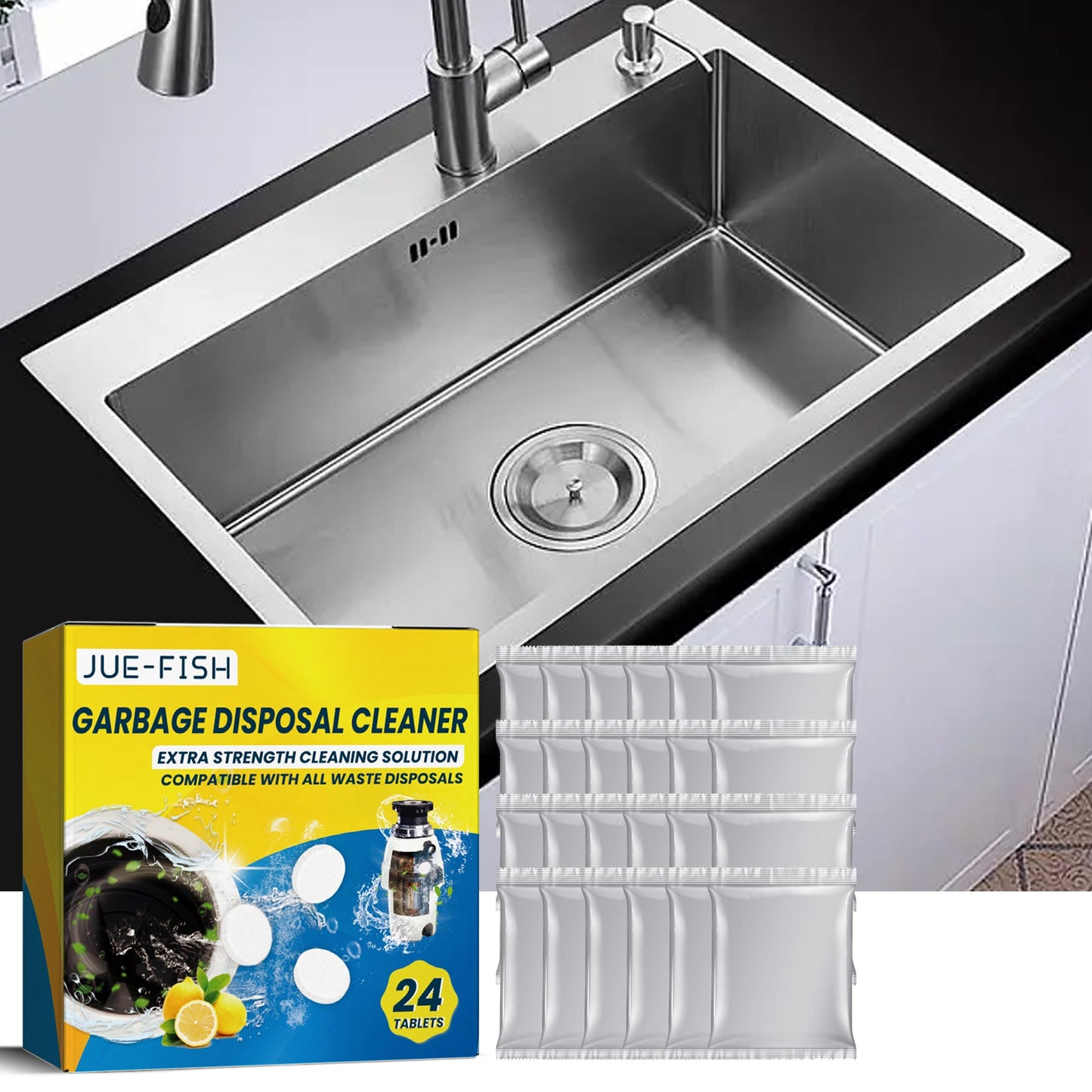 Jue-Fish Sink cleaning tablets Kitchen sink cleaning tablets for removing stains, grease, and unclogging pipes